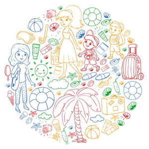 矢量模式.夏假期.小的孩子们.幸福的家庭照片