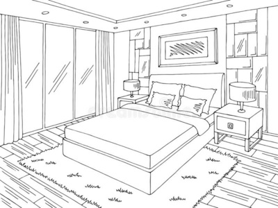 卧室图解的黑的白色的家内部草图说明venezuela委内瑞拉活的房间图解