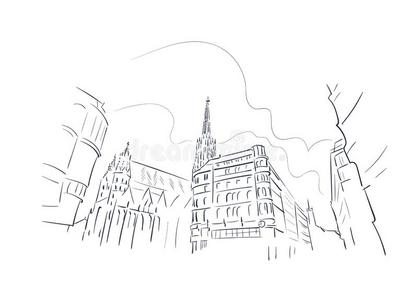 奥地利维也纳欧洲矢量草图城市说明线条艺术插画