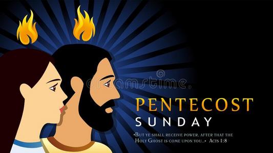 圣灵降临节星期日卡片和男人和女人采用火焰照片