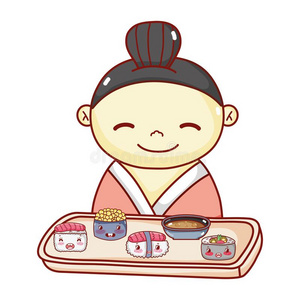 鱼吃人的漫画艺妓和盘子寿司汤稻食物日本人漫画,寿司一照片