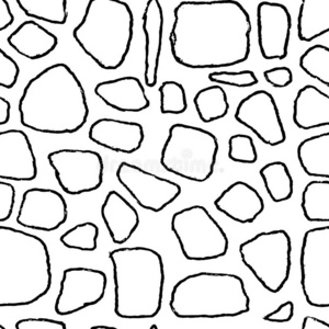 黑白色手绘墙石头手绘无缝的黑的和白色的模式.矢量图解照片