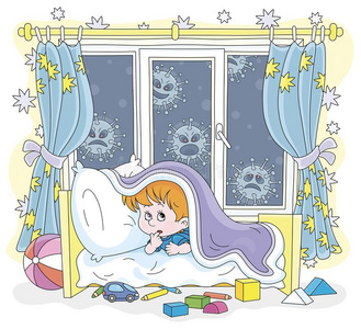 小的男孩躲藏从恶意的病毒照片