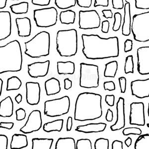 黑白色手绘墙石头手绘无缝的黑的和白色的模式.矢量图解照片