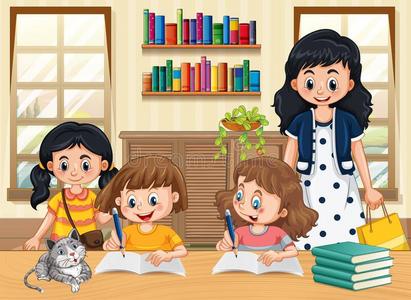 地点和小孩做家庭作业在家照片