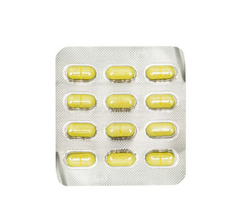 包装椭圆形的黄色的药丸,药片照片