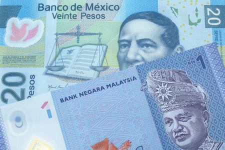 墨西哥货币蓝色钱从马来西亚和货币从墨西哥照片