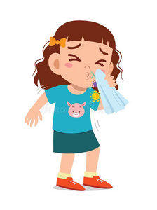 小孩喷嚏悲哀的漂亮的小的小孩女孩喷嚏因为关于流行性感冒照片