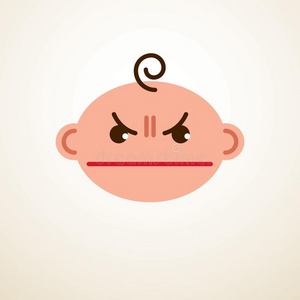 漂亮的婴儿漫画矢量平的偶像,生气的悲哀的和不幸的小孩照片