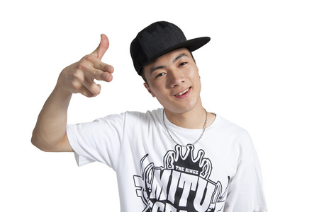 棚拍年轻男人跳街舞手势照片