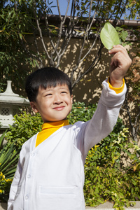 小男孩在院子里玩耍