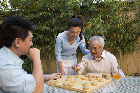 父子在院子里下棋