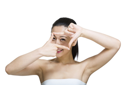 单手手势棚拍棚拍年轻女人美容照片