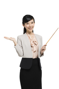 年轻女教师讲课照片