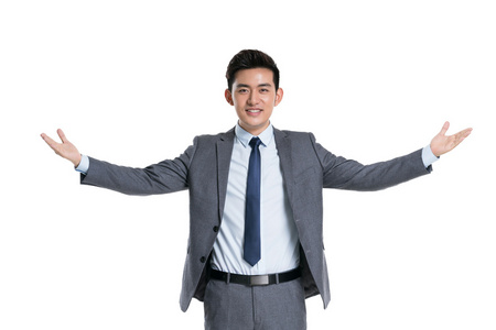 年轻商务人士张开双臂照片