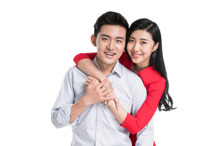 年轻情侣背后拥抱照片