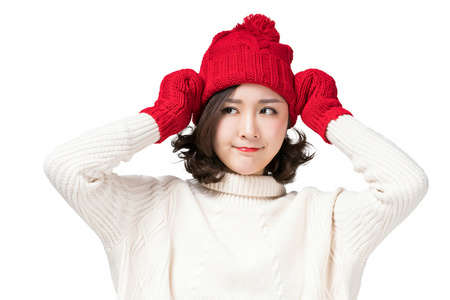 红帽子背影女头戴红帽子的年轻女子照片