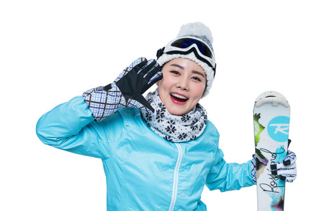 年轻女子滑雪