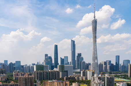 航拍广州塔鸟瞰广州城市全景照片