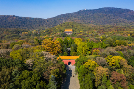 航拍视角航拍南京明孝陵照片