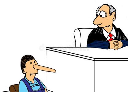 说谎者男人和长的鼻子向灰色背景.