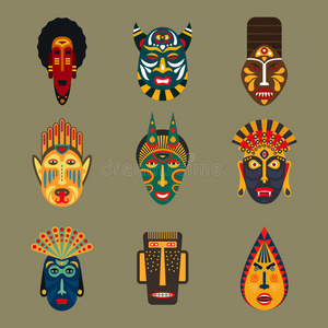 非洲的部落的面具放置.照片