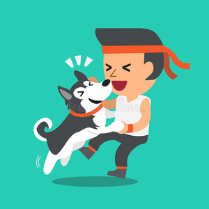 漫画男人和西伯利亚的嗓子哑的狗照片