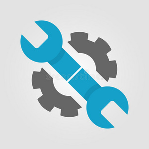 扳手和齿轮偶像采用两个国旗,蓝色和黑暗的灰色的照片