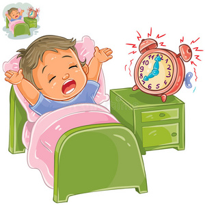 矢量小的小孩醒在上面采用指已提到的人morn采用g插画