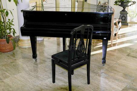宏大的钢琴采用黑的照片
