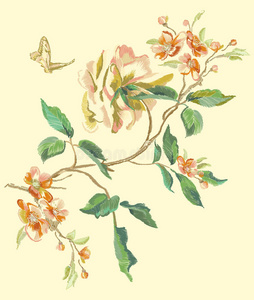 刺绣花的模式和牡丹和燕尾状物.照片