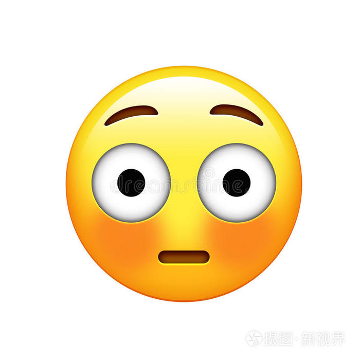 表情符号黄色的局促不安的面容和发红的红色的脸颊偶像
