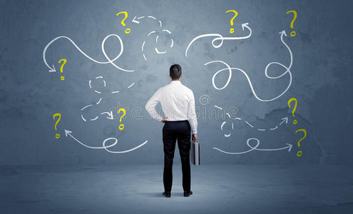 不确定的商人和问题痕迹照片