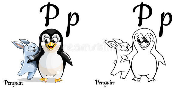 企鹅.矢量字母表信英语字母表的第16个字母,色彩页照片
