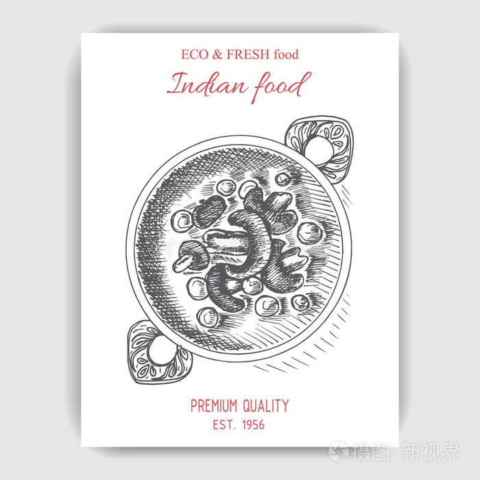 矢量说明草图-印度的食物.