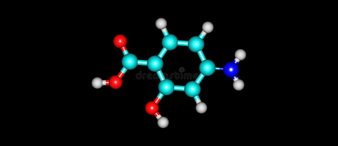 氨基水杨酸4-aminosalicylic酸味的分子的结构隔离的向黑的照片