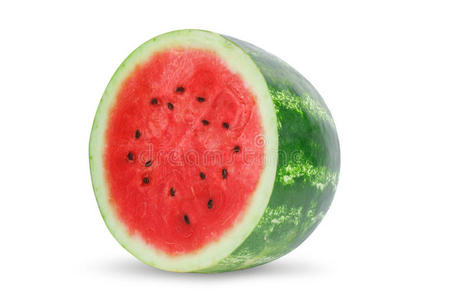 将切开采用一半的新鲜的西瓜隔离的向白色的背景.照片