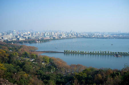 杭州西湖白堤断桥残藕韦斯特莱克地貌名称照片