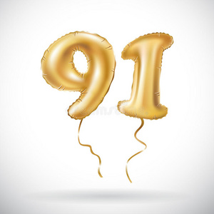 矢量金色的数字91num.九十num.一金属的气球.社交聚会布置照片