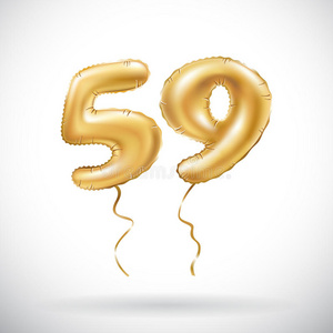 布置新房气球矢量金色的数字59五十个人num.九金属的气球.