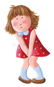 小的女孩需要一小便.isol一ted向白色的b一ckground照片