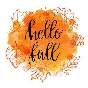 秋字体短语向水彩imitati向背景,怀特照片