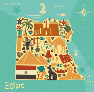 地图关于埃及和传统的象征照片