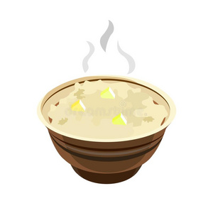 漫画燕麦粥采用陶器的盘子隔离的.插画