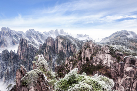 山顶云海安徽黄山风景区冬雪云海风光照片