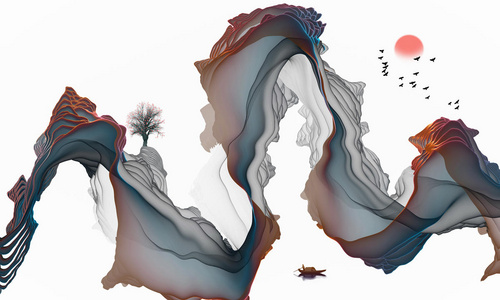 水墨线条抽象意境山水装饰画照片