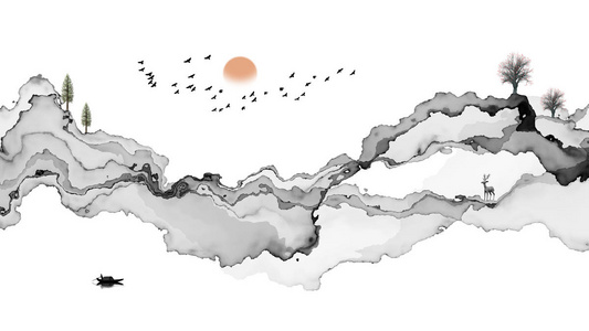 水墨线条装饰画新中式抽象山水画照片