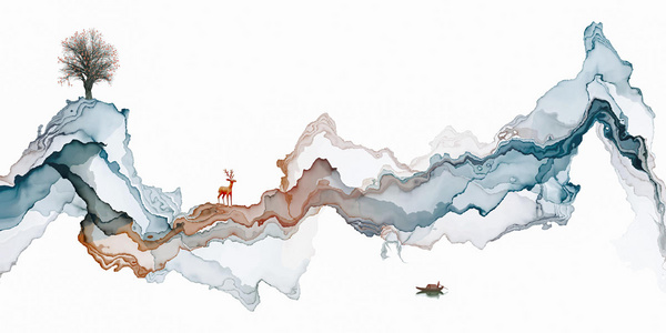 抽象水墨线条意境山水装饰画照片