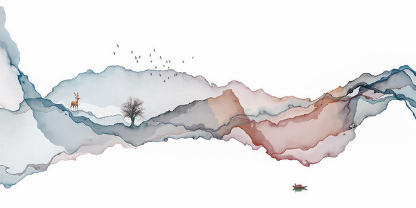 抽象水墨线条意境山水装饰画照片