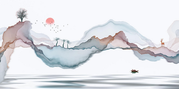 抽象水墨线条装饰画意境山水照片